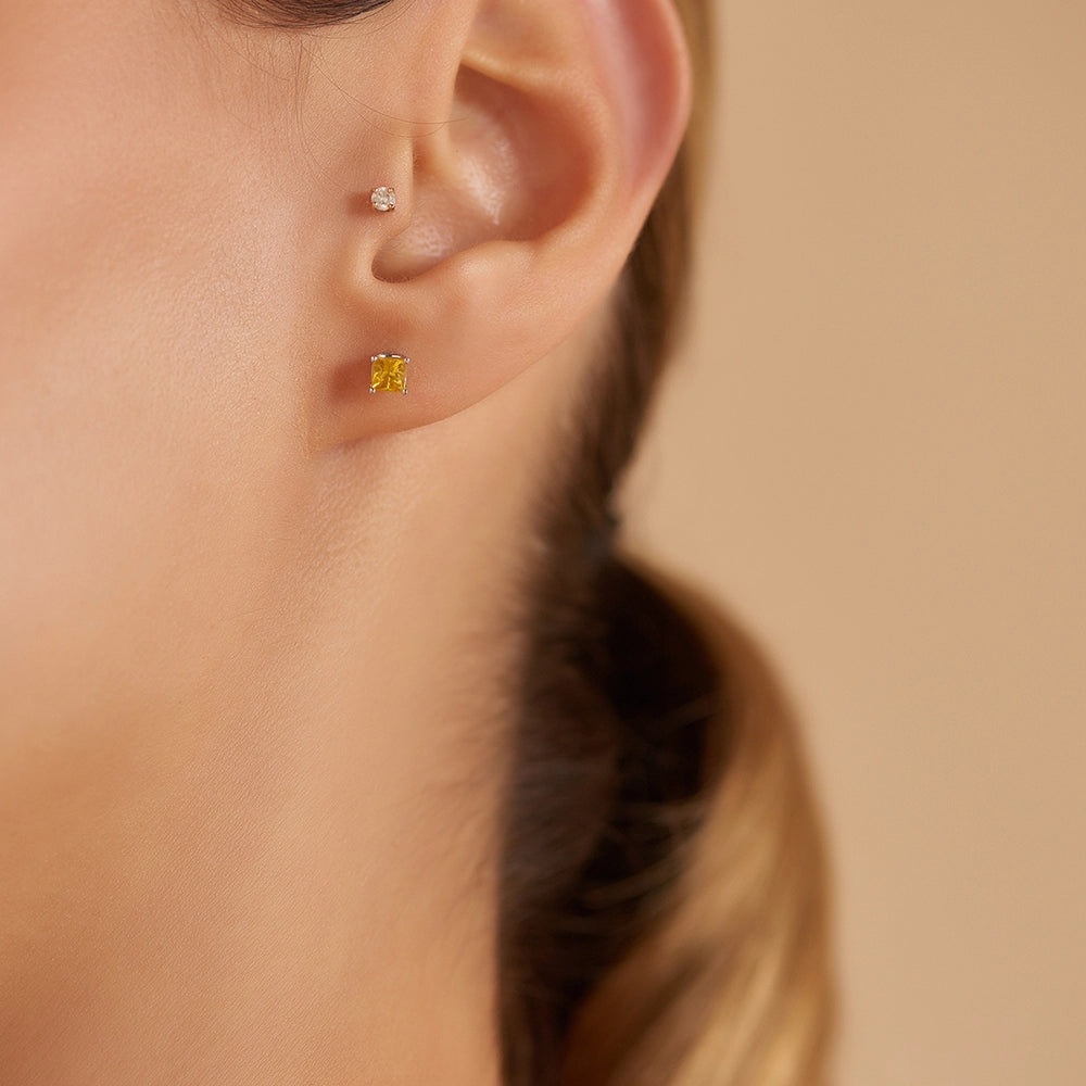 Duo 0.51 CT Kalibre Kesim Yellow Safir Taşlı Beyaz Altın Küpe