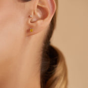 Duo 0.51 CT Kalibre Kesim Yellow Safir Taşlı Beyaz Altın Küpe