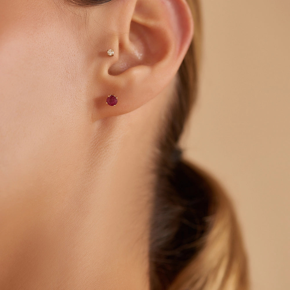 Duo 0.90 CT Yakut Taşlı Rose Altın Küpe