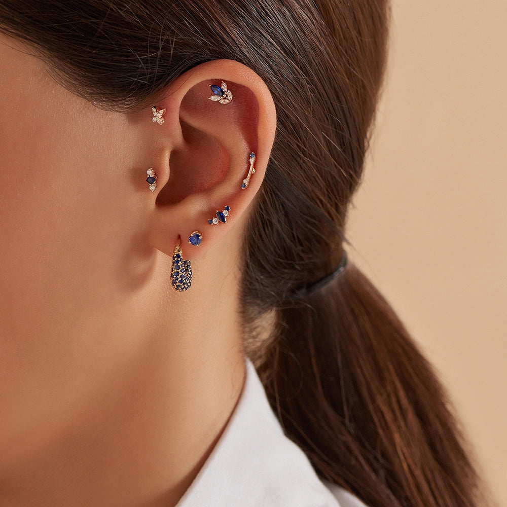 Duo Blue Safir Taşlı Rose Altın Küpe