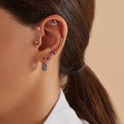 Duo Blue Safir Taşlı Rose Altın Küpe