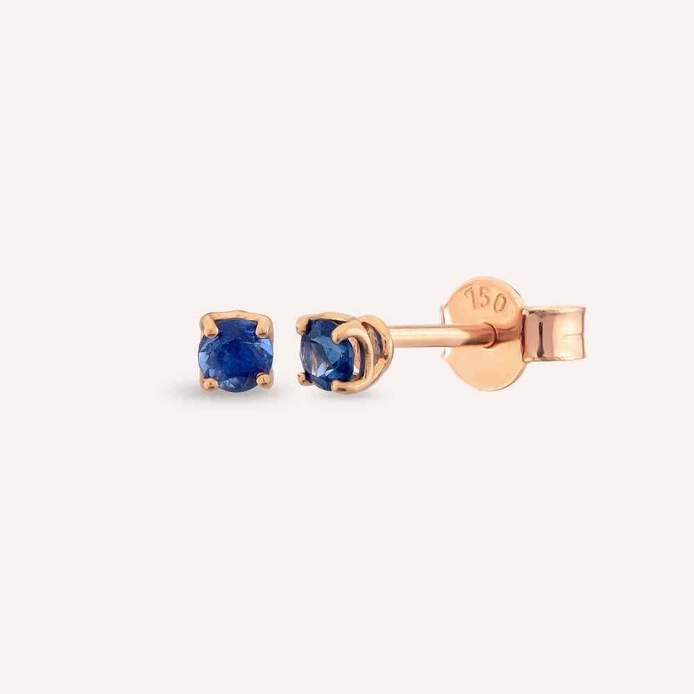 Duo Blue Safir Taşlı Rose Altın Küpe