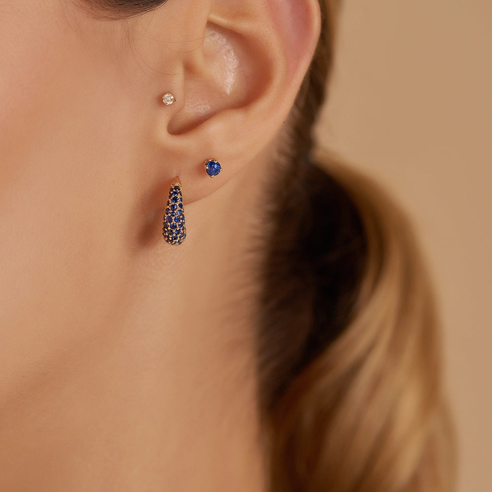 Duo Blue Safir Taşlı Rose Altın Küpe