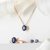 Duo Blue Safir Taşlı Rose Altın Küpe