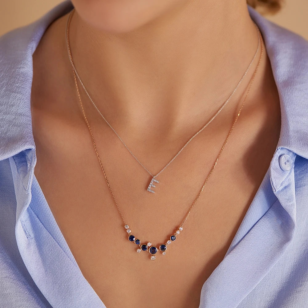 E Harf 0.10 CT Pırlanta Taşlı Beyaz Altın Kolye