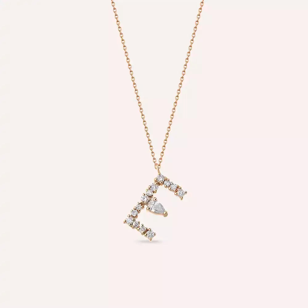 E Harf 0.45 CT Pırlanta Taşlı Rose Altın Kolye