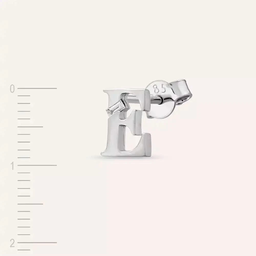 E Harf Pırlanta Taşlı Beyaz Altın Tek Küpe