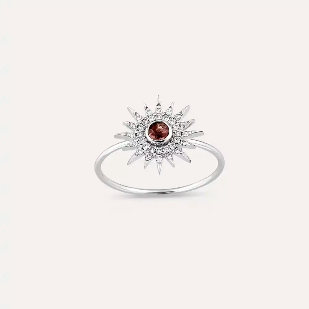 Lumos Red Safir ve Pırlanta Taşlı Beyaz Altın Yüzük