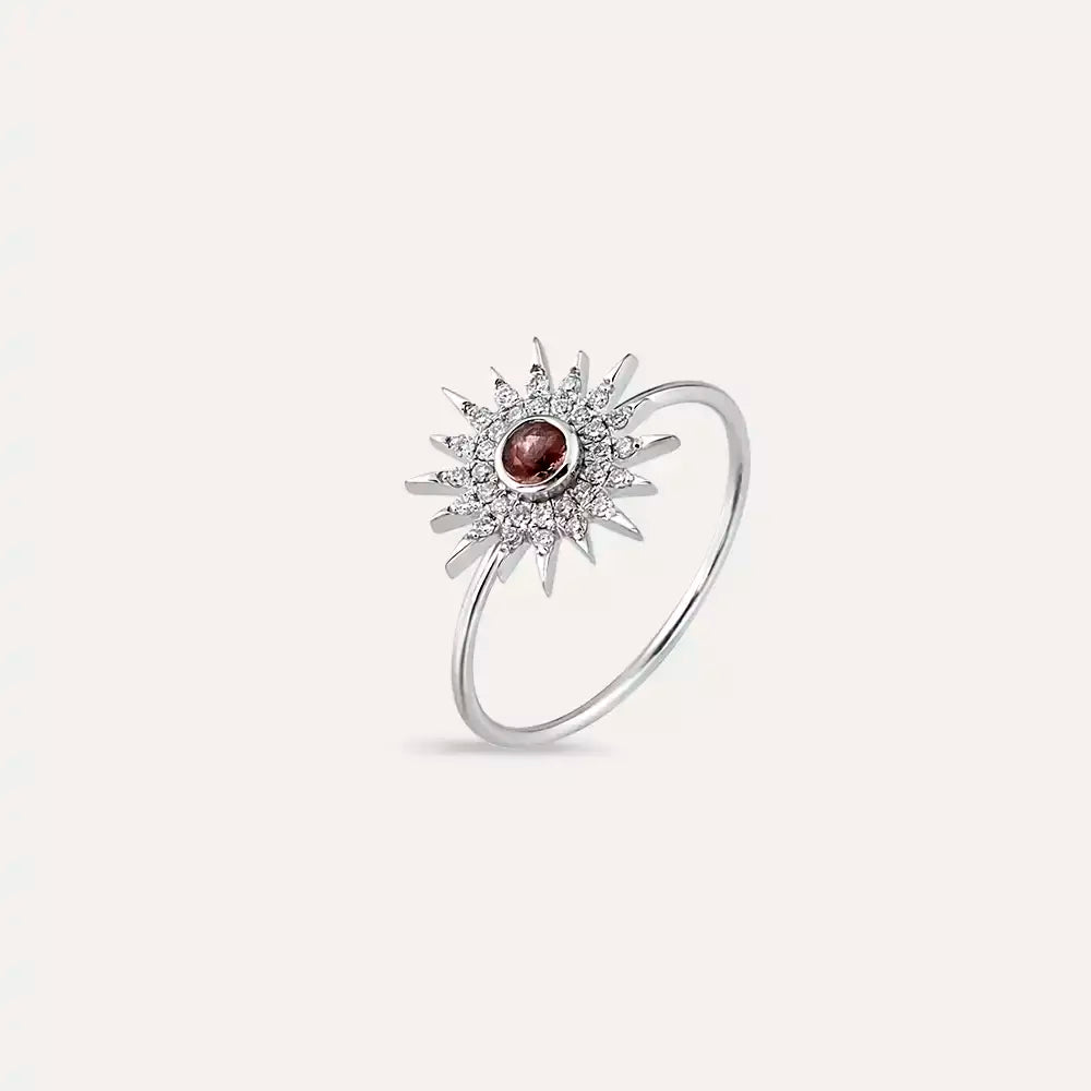 Lumos Red Safir ve Pırlanta Taşlı Beyaz Altın Yüzük