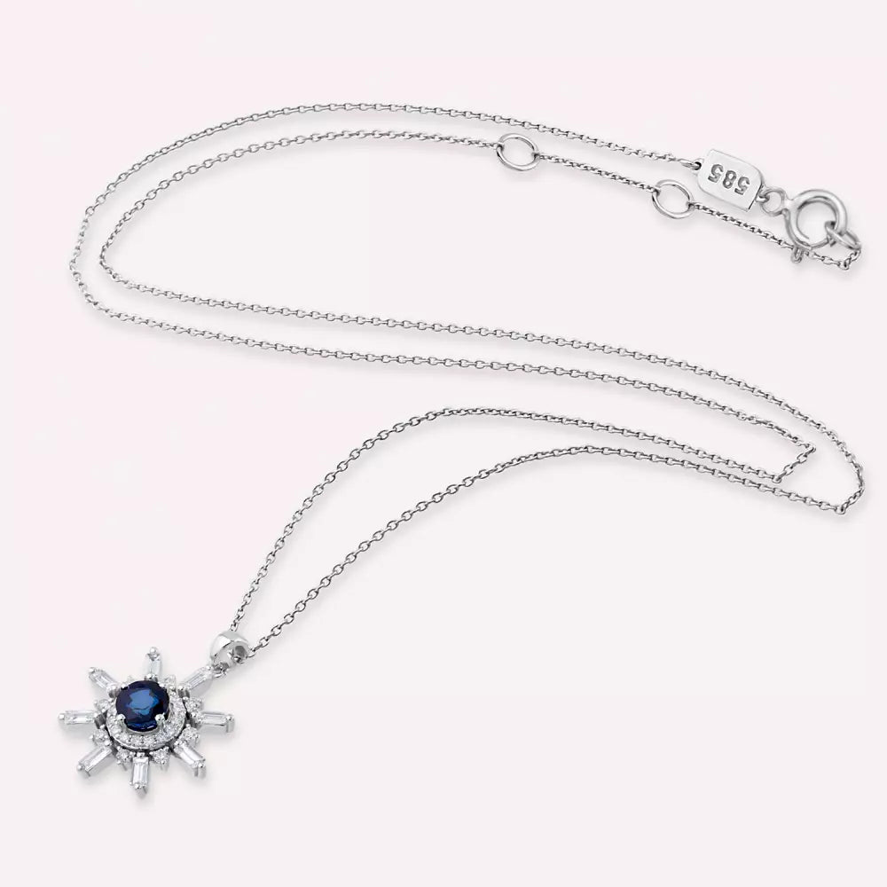 Lumos Safir ve Pırlanta Taşlı Beyaz Altın Kolye