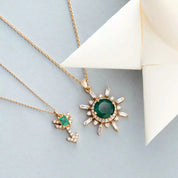 Eclipse Zümrüt ve Pırlanta Taşlı Rose Altın Kolye