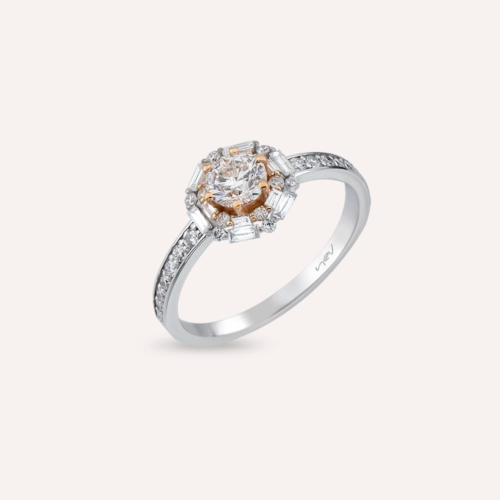 Edna 0.92 CT Baget Pırlanta Taşlı Beyaz Altın Yüzük
