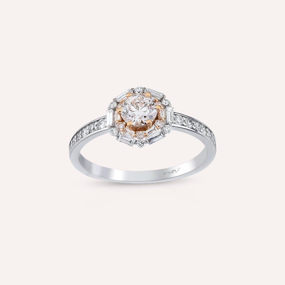 Edna 0.92 CT Baget Pırlanta Taşlı Beyaz Altın Yüzük
