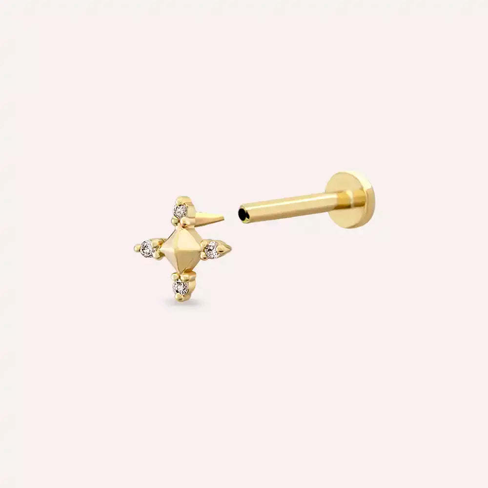 Eira Pırlanta Taşlı Sarı Altın Piercing