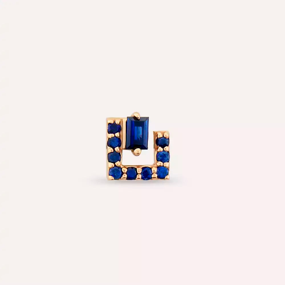 Elan Blue Safir Taşlı Rose Altın Piercing