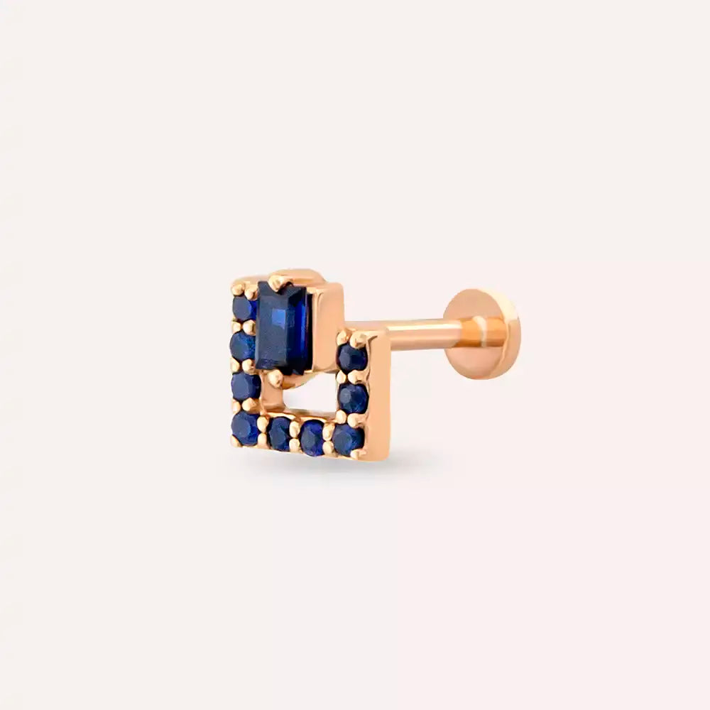 Elan Blue Safir Taşlı Rose Altın Piercing