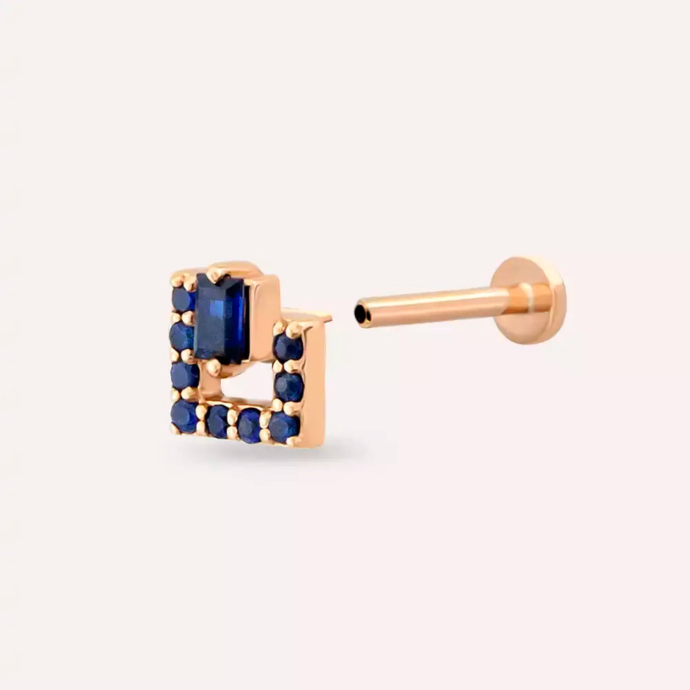 Elan Blue Safir Taşlı Rose Altın Piercing