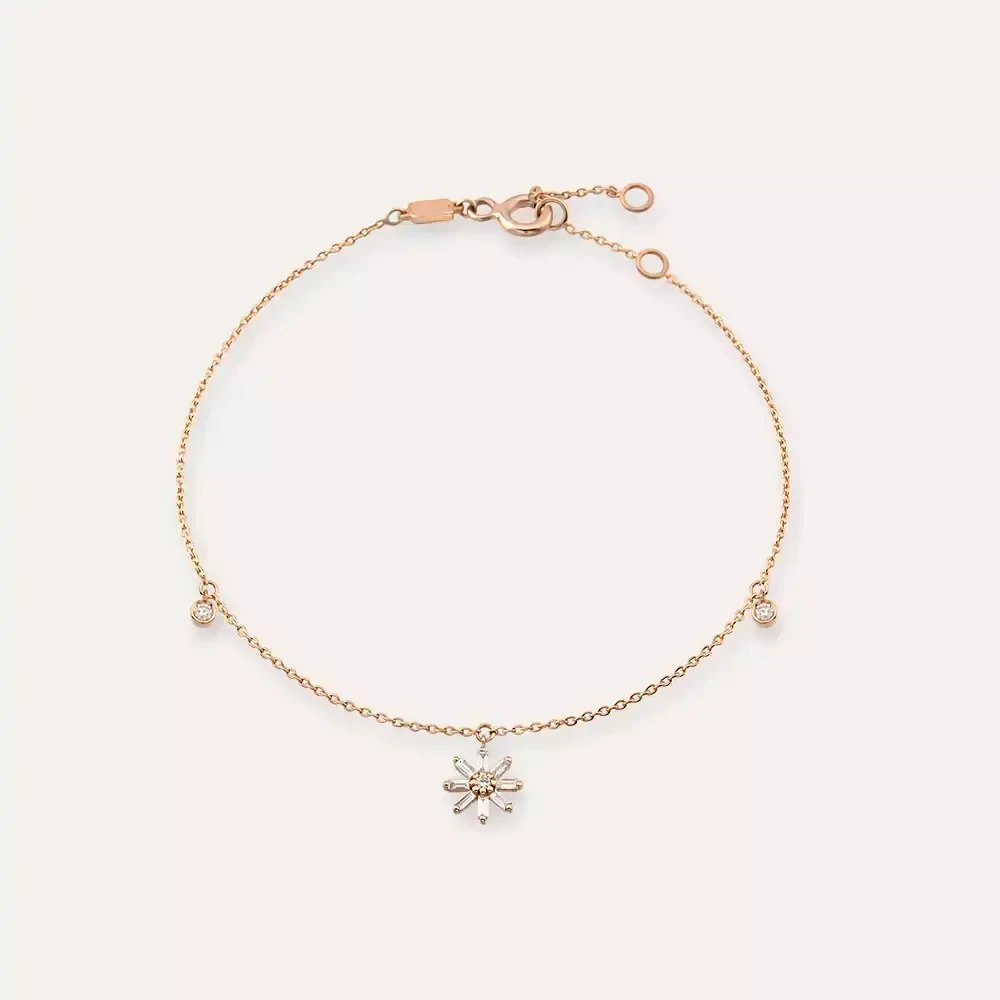 Elva Safir ve Pırlanta Taşlı Rose Altın Halhal