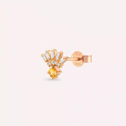 Dawn Yellow Safir ve Baget Kesim Pırlanta Taşlı Rose Altın Tek Küpe