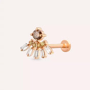 Dawn Yellow Safir ve Pırlanta Taşlı Rose Altın Piercing