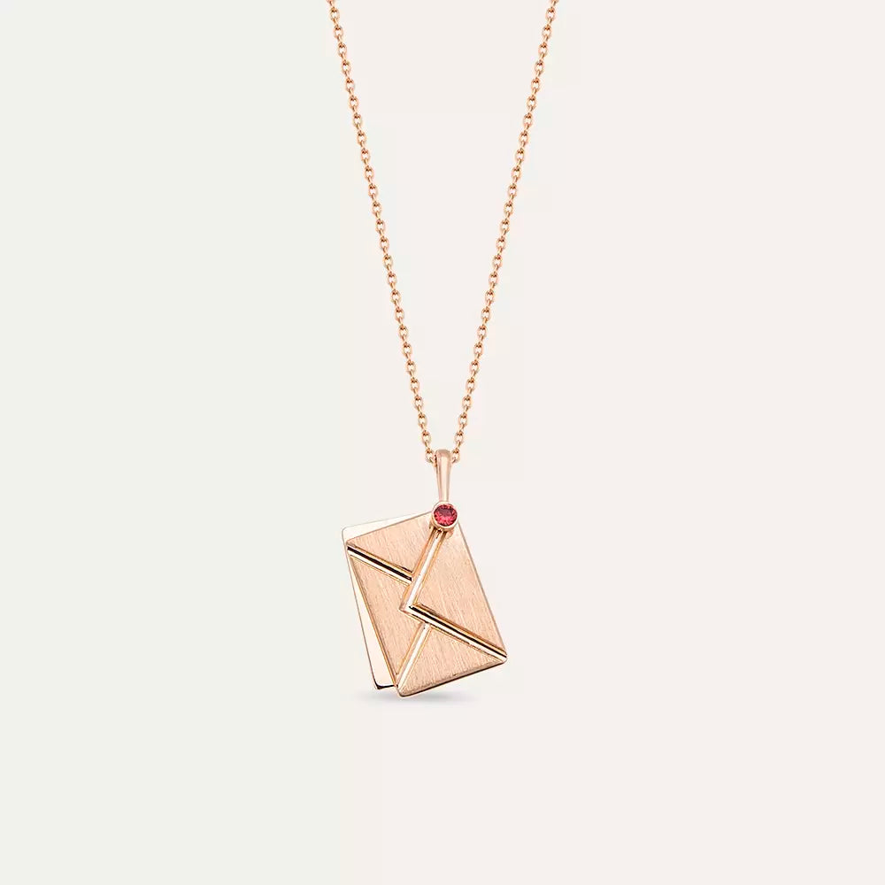 Envelope Orange Safir Taşlı Rose Altın Kolye