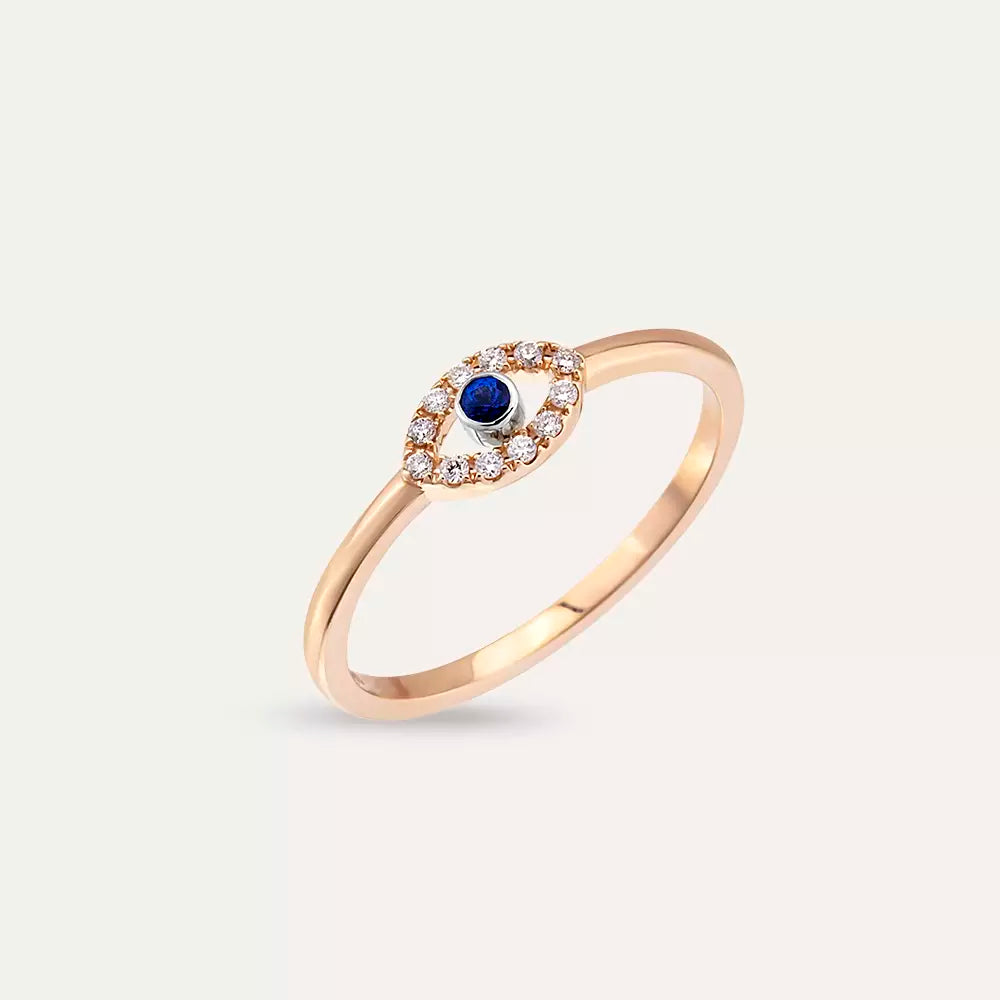Eye Safir ve Pırlanta Taşlı Rose Altın Yüzük