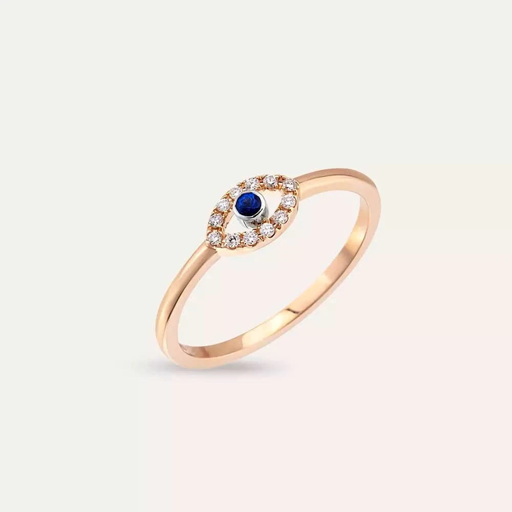Eye Safir ve Pırlanta Taşlı Rose Altın Yüzük