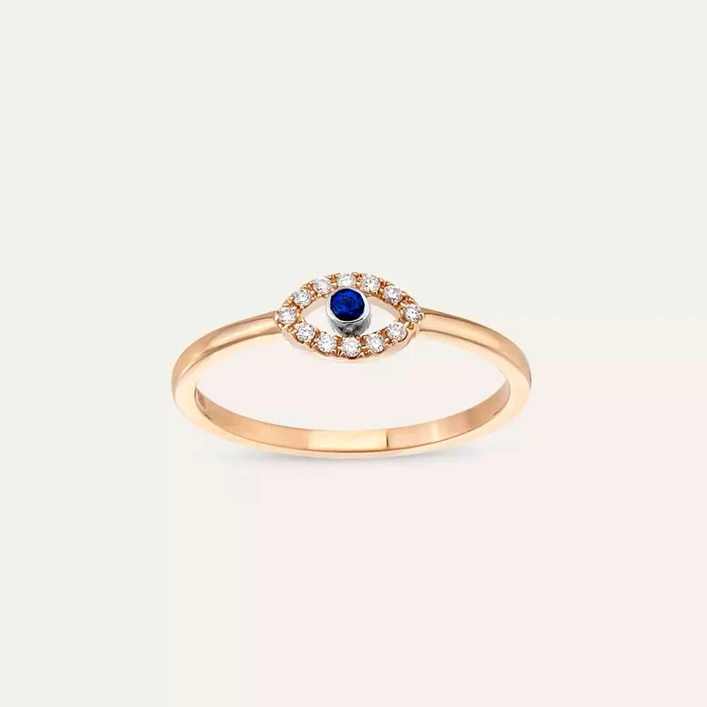 Eye Safir ve Pırlanta Taşlı Rose Altın Yüzük