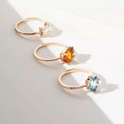 Fall Sitrin ve Pırlanta Taşlı Rose Altın Yüzük