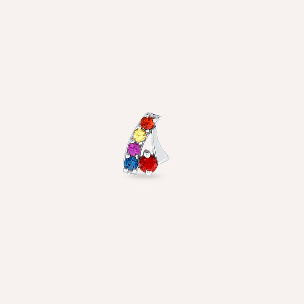 Fey Multicolor Safir Taşlı Beyaz Altın Tek Küpe