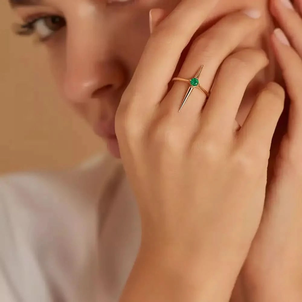 Filo 0.19 CT Zümrüt Taşlı Rose Altın Yüzük