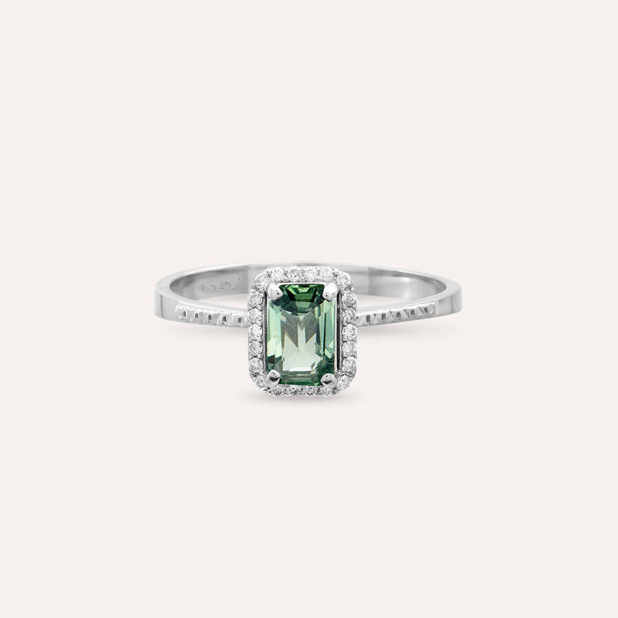 Fiona 0.83 CT Green Safir ve Pırlanta Taşlı Beyaz Altın Yüzük