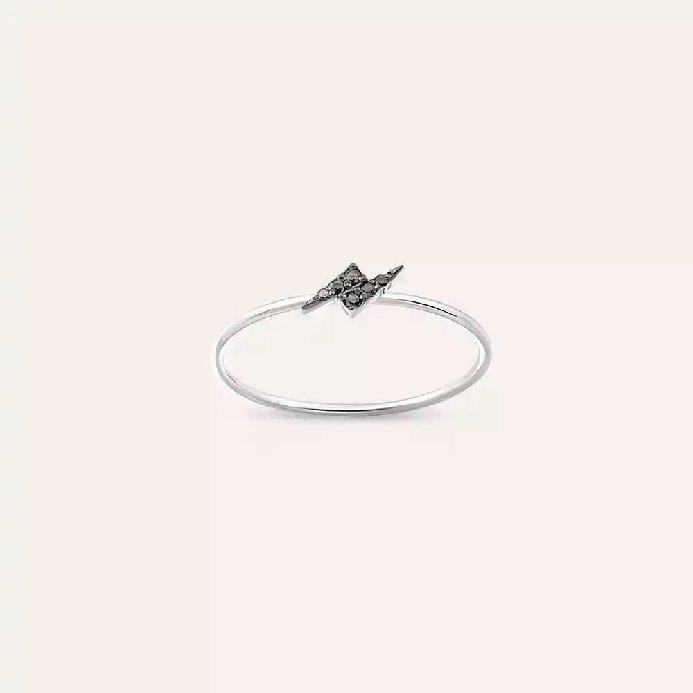 Flash 0.05 CT Siyah Pırlanta Taşlı Beyaz Altın Yüzük