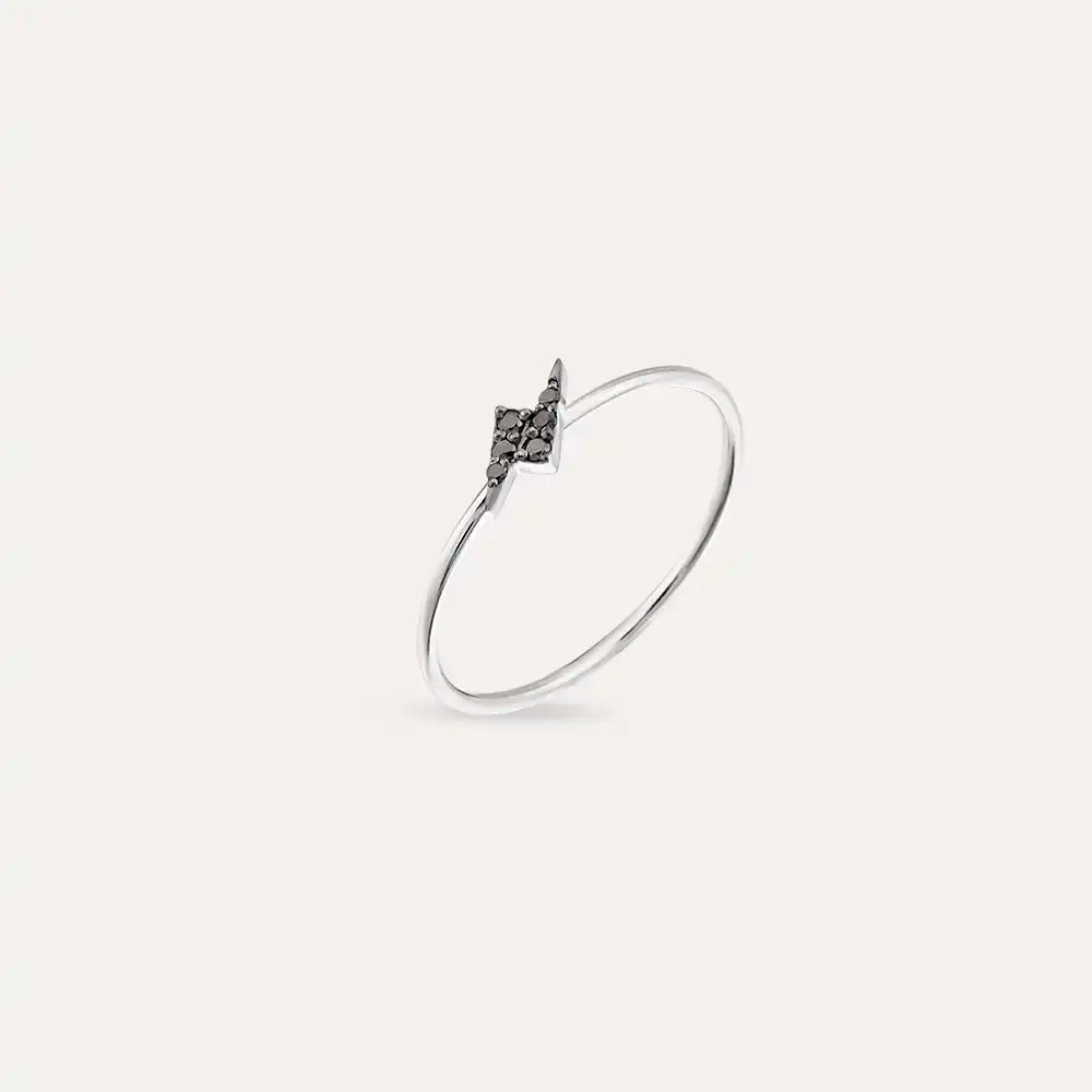Flash 0.05 CT Siyah Pırlanta Taşlı Beyaz Altın Yüzük