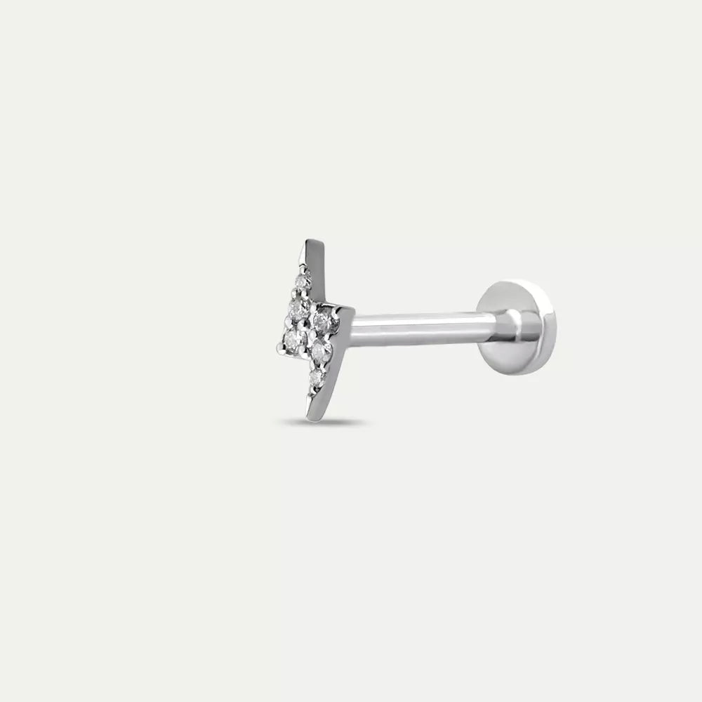 Bolt White Pırlanta Taşlı Beyaz Altın Piercing