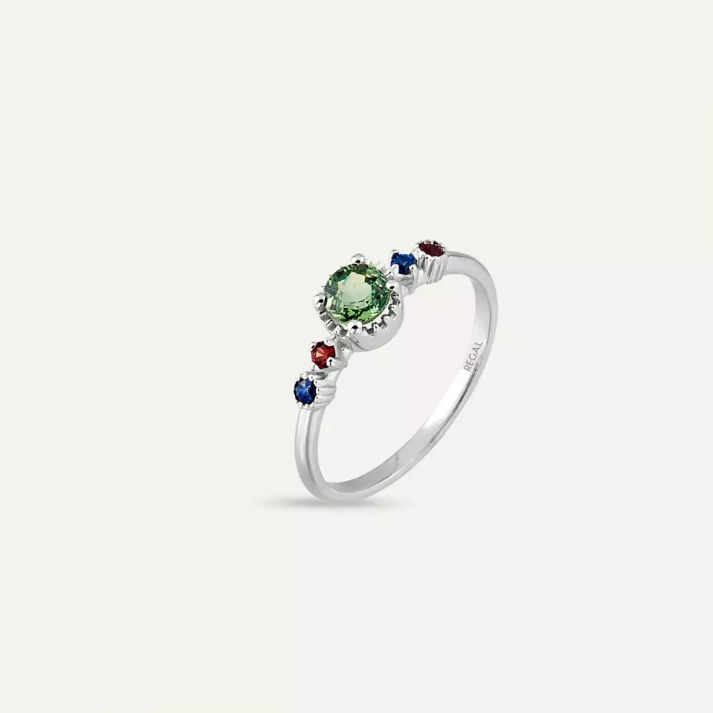 Fleshy Multicolor Safir Taşlı Beyaz Altın Yüzük