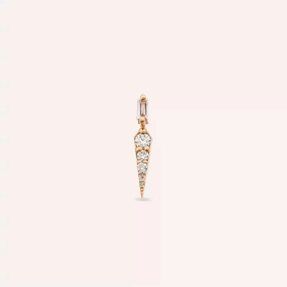 Flon Baget Kesim Pırlanta Taşlı Rose Altın Tek Küpe