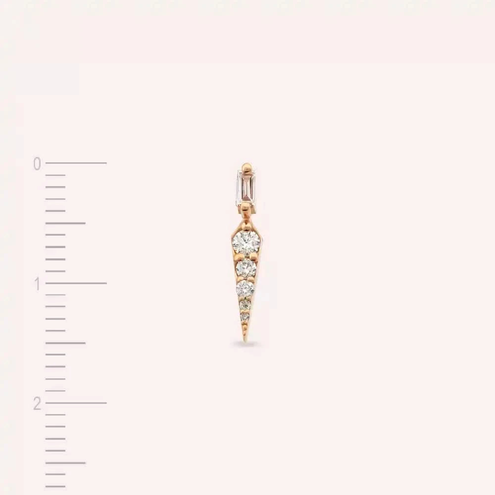 Flon Baget Kesim Pırlanta Taşlı Rose Altın Tek Küpe