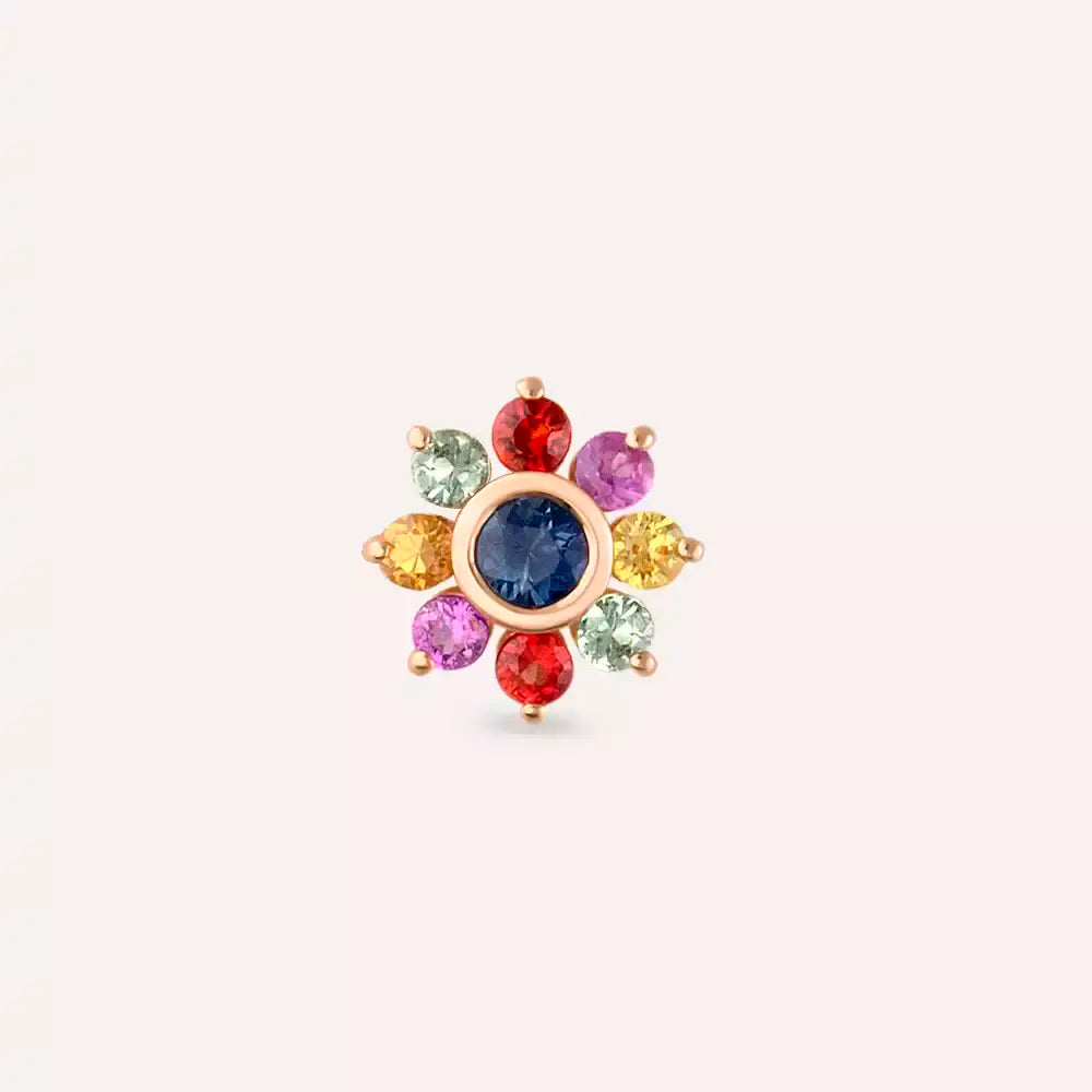 Floral Multicolor Safir Taşlı Rose Altın Piercing