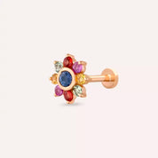 Floral Multicolor Safir Taşlı Rose Altın Piercing