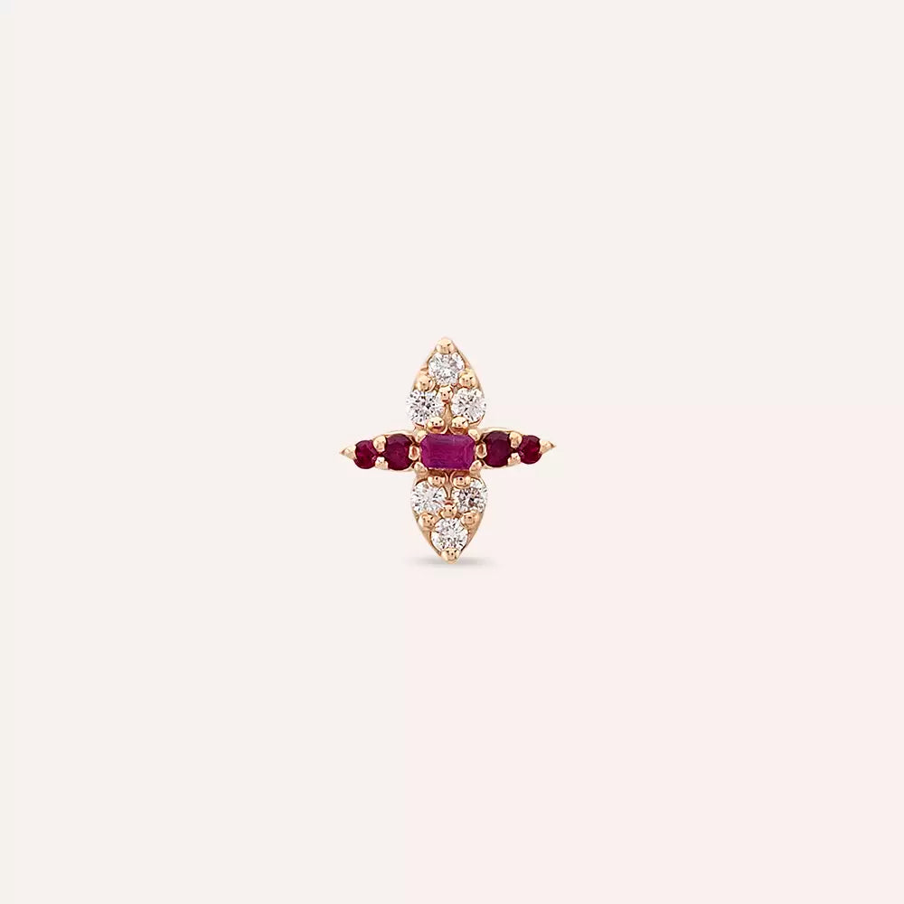 Floret Yakut ve Pırlanta Taşlı Rose Altın Piercing