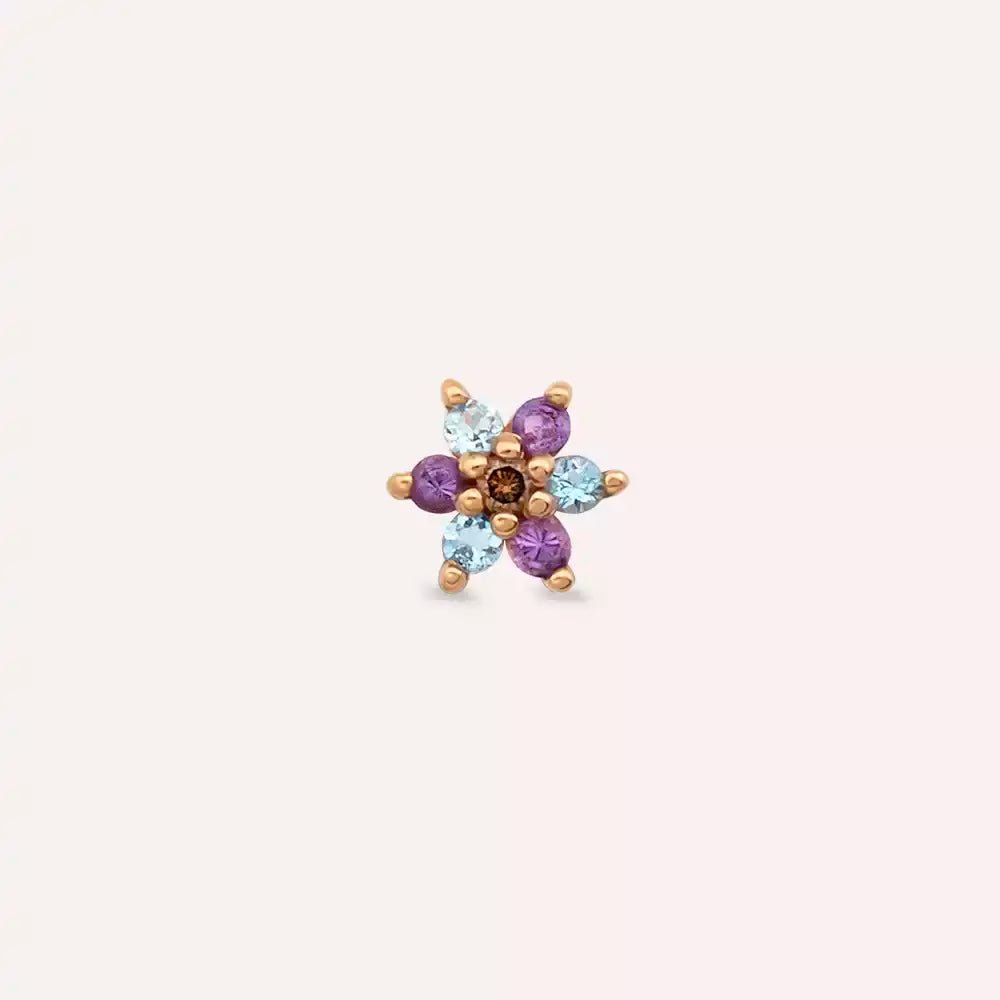 Florin Ametist ve Aquamarin Taşlı Rose Altın Piercing