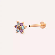 Florin Ametist ve Aquamarin Taşlı Rose Altın Piercing
