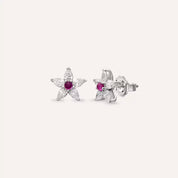 Fiore Pink Safir ve Pırlanta Taşlı Beyaz Altın Küpe