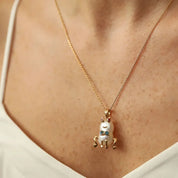 Frog Doğal İnci, Opal ve Multicolor Safir Taşlı Sarı Altın Kolye