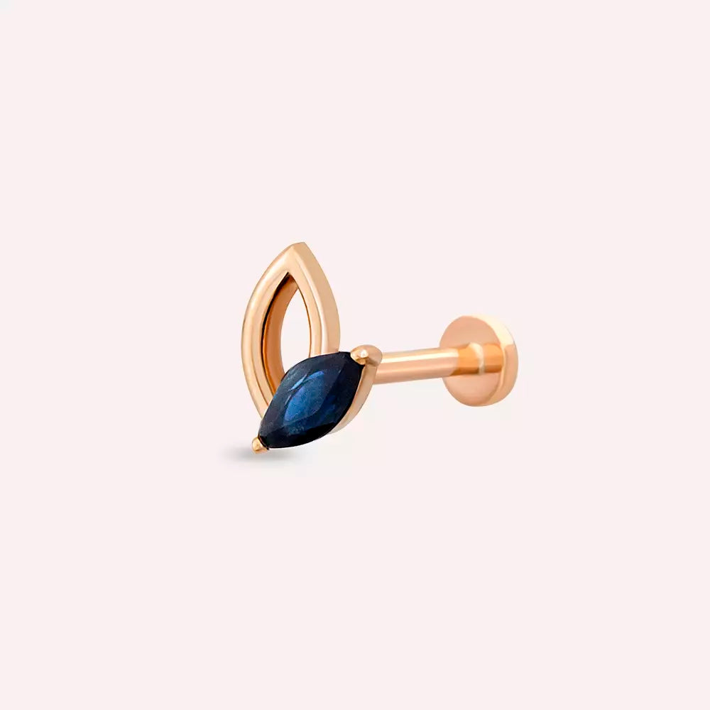 Frond Blue Safir Taşlı Rose Altın Piercing