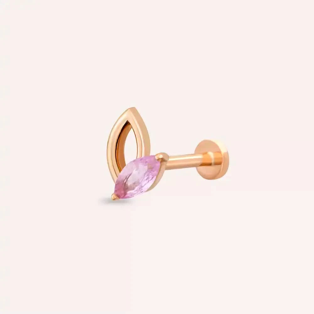Frond Pink Safir Taşlı Rose Altın Piercing
