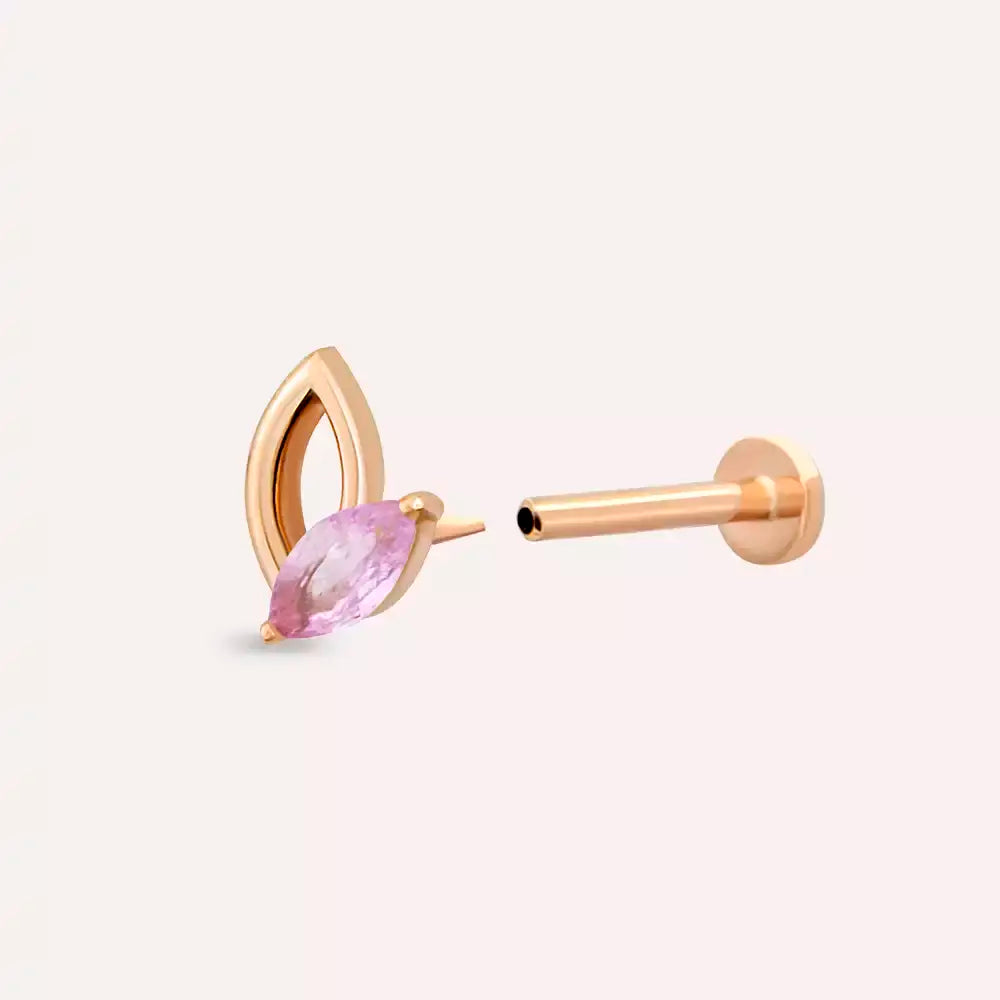 Frond Pink Safir Taşlı Rose Altın Piercing