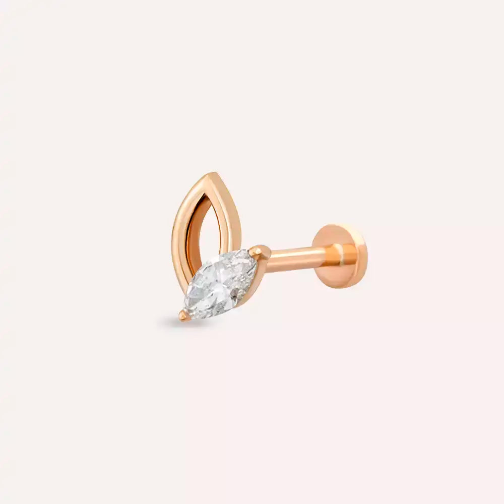 Frond Pırlanta Taşlı Rose Altın Piercing