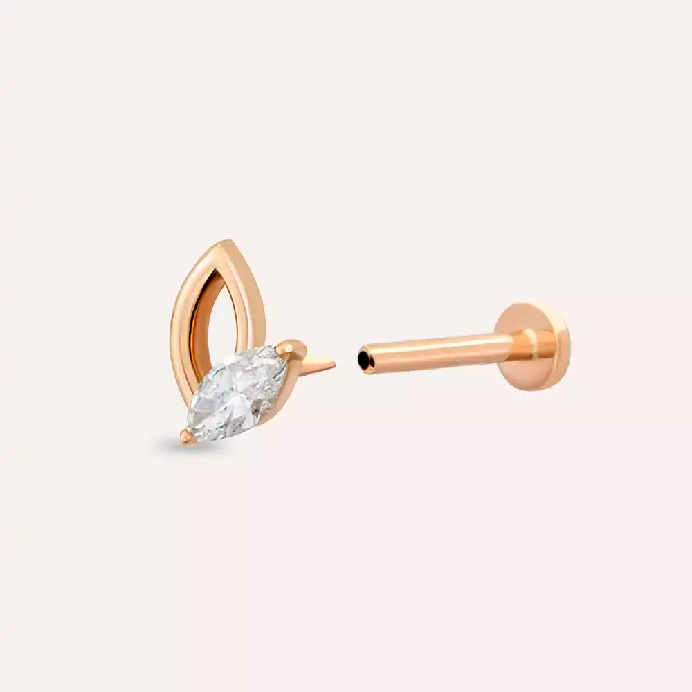 Frond Pırlanta Taşlı Rose Altın Piercing